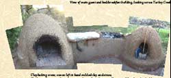Clay baking ovens; one on left is hand-molded clay and straw, Quebec style; one on the right is in traditional southwestern "horno style" and made of adobes.