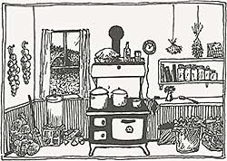 drawing of a country kitchen